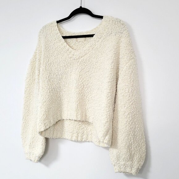 Altar’d State Sydney Cream Popcorn Pullover Oversized Knit V-Neck Size Large - Picture 3 of 10